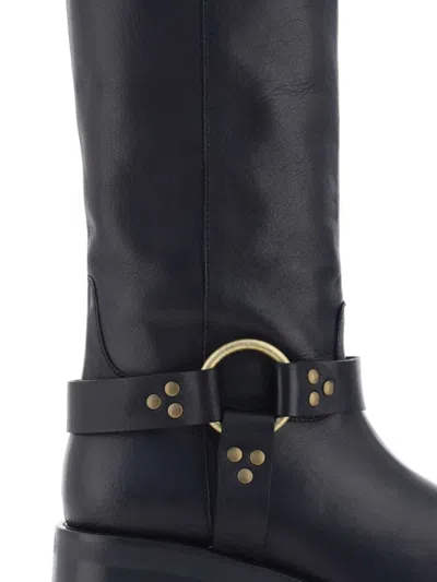 P.a.r.o.s.h Leather Stud Detail Calf-length Block Heel Boots