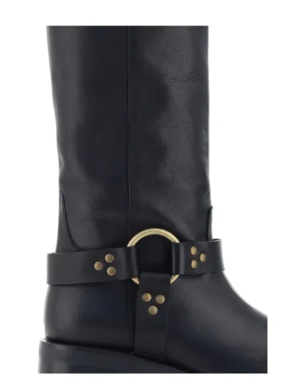 P.a.r.o.s.h Leather Stud Detail Calf-length Block Heel Boots