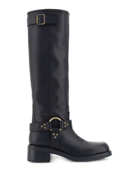 P.a.r.o.s.h Leather Stud Detail Calf-length Block Heel Boots
