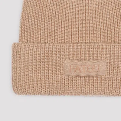Patou Black Virgin Wool Knitted Ribbed Beanie Hat