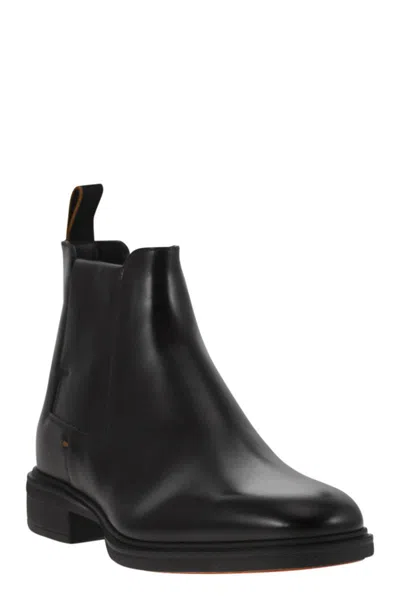 Santoni Ankle-length Leather Chelsea Boots In Black