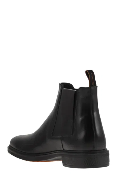 Santoni Ankle-length Leather Chelsea Boots In Black