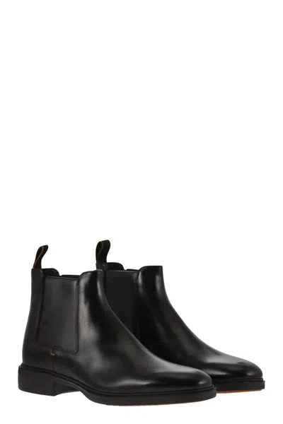Santoni Ankle-length Leather Chelsea Boots In Black