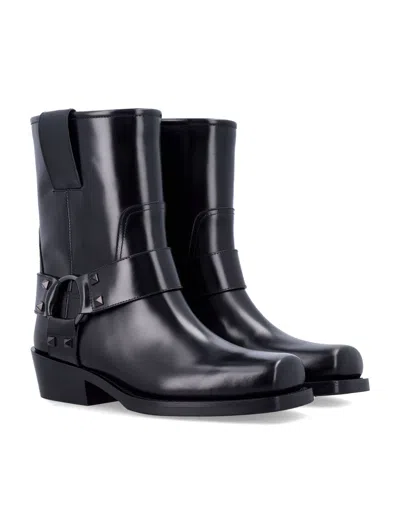 Valentino Black Leather Biker Rockstud Ankle Boots