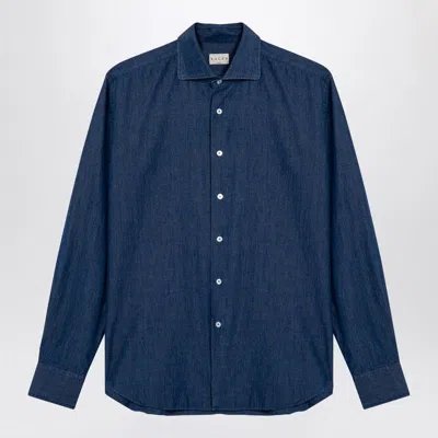 Xacus Indigo Blue Denim Cotton Shirt In Blue