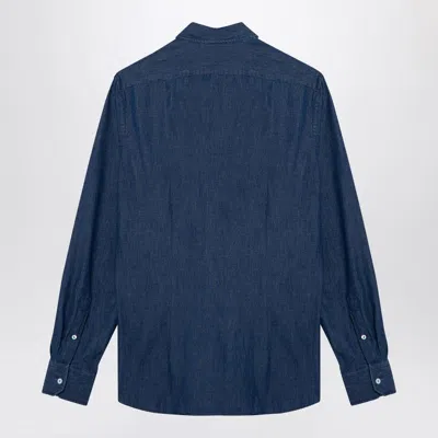 Xacus Indigo Blue Denim Cotton Shirt In Blue