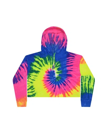 Colortone Women's Tie-dyed Crop Hooded Sweatshirt In Multi