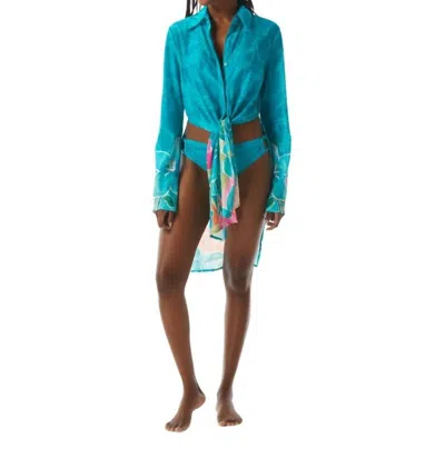 Shop Carmen Marc Valvo Convertible Front Tie Midi Shirt Cover Up In Capri Blue