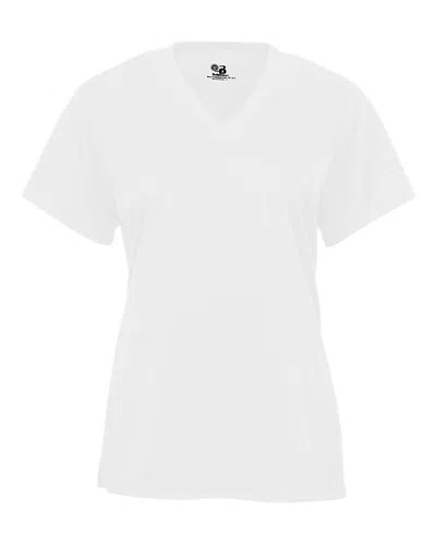 Badger Women's Triblend Performance V-neck Short Sleeve T-shirt In White