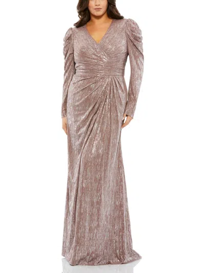 Mac Duggal Plus Size Long-sleeve Metallic Ruched Gown In Multi