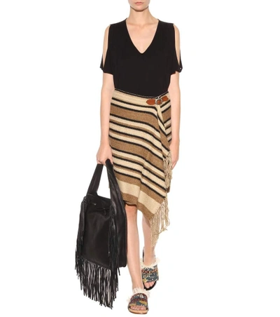 Shop Polo Ralph Lauren Striped Knitted Silk, Cotton And Linen Wrap Skirt In Tae