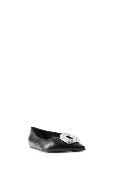 Amina Muaddi Camelia Ballerinas In Black Hammered Leather In Black