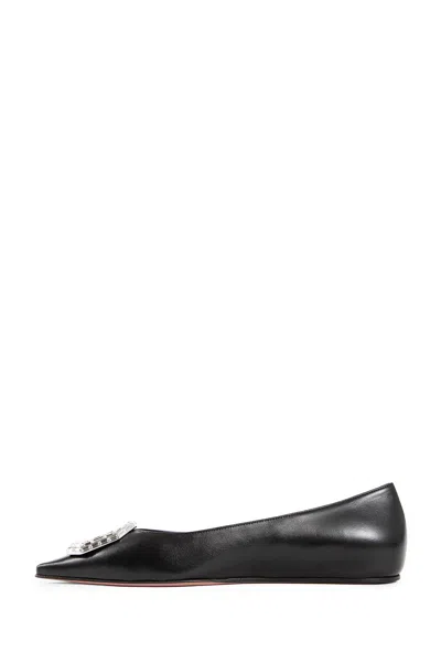 Amina Muaddi Camelia Ballerinas In Black Hammered Leather In Black