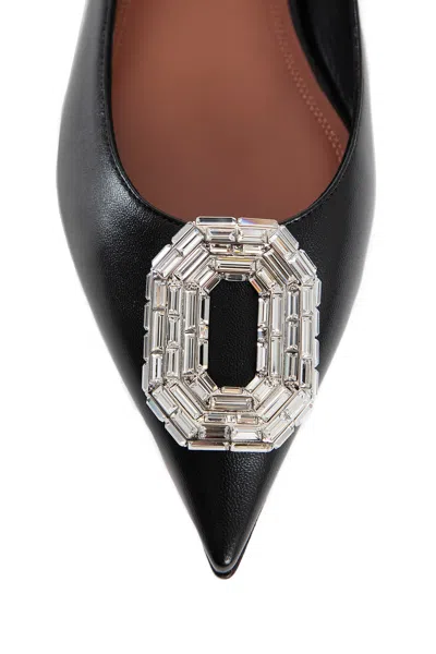 Amina Muaddi Camelia Ballerinas In Black Hammered Leather In Black
