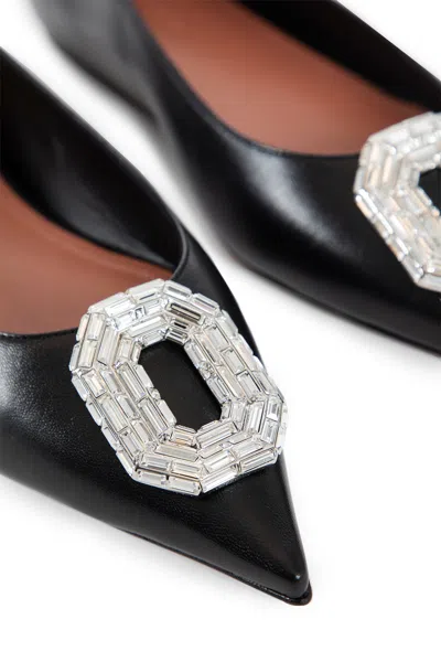 Amina Muaddi Camelia Ballerinas In Black Hammered Leather In Black
