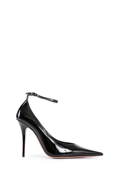 Amina Muaddi Patent Leather Anok Pumps With Ankle Strap 11cm In Black