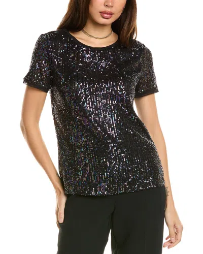 Anne Klein Matte Sequin Mesh Top In Black