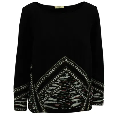 Ba&sh Embroidered Long Sleeve Top In Black Polyester In Black