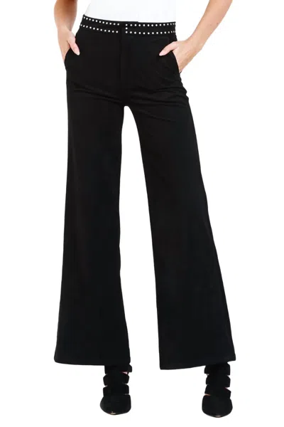 Dear John Denim Fiona High Rise Wide Leg Pants In Black Suede In Black