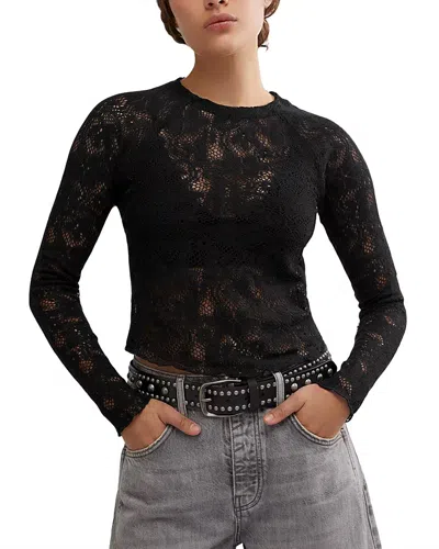 Free People In The Meadow Semisheer Cotton Blend Lace T-shirt In Black