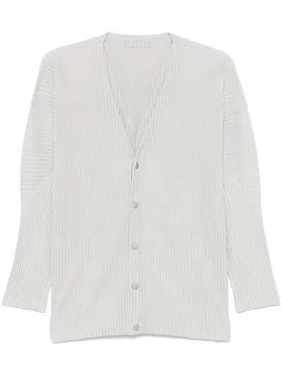Issey Miyake Ribbed Texture V-neck Cardigan Pockets In Grey