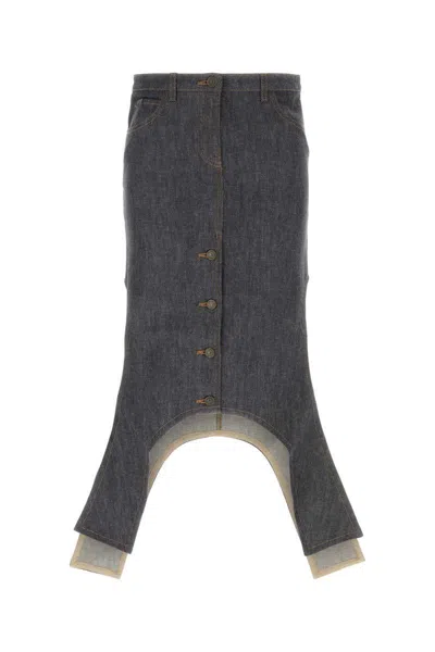 Courrèges Gray Reversed Denim Midi Skirt In Blue