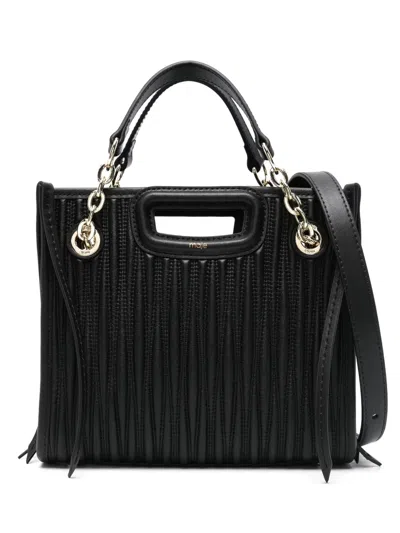Maje Mini Quilted Leather Tote Bag In Black