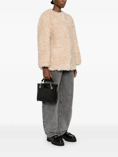 Maje Mini Quilted Leather Tote Bag In Black