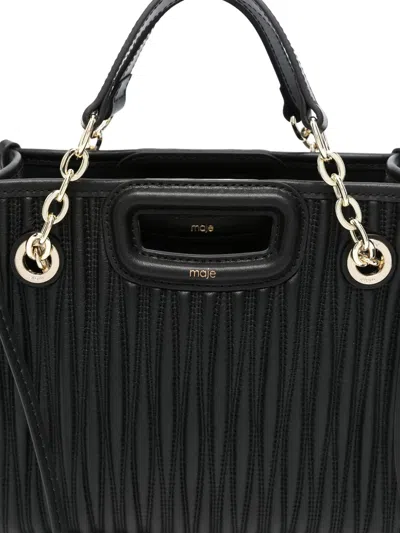 Maje Mini Quilted Leather Tote Bag In Black