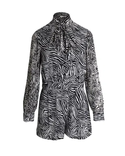 Shop Michael Kors Pussy-bow Playsuit In Animal Print Recycled Polyester In Grey