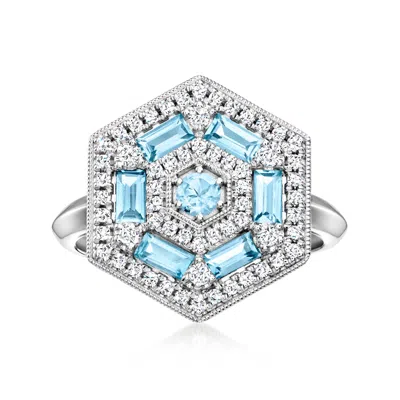 Ross-simons Sky Blue And White Topaz Vintage-style Ring In Sterling Silver In Blue
