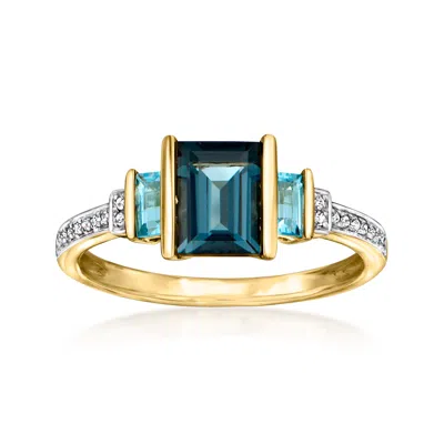 Ross-simons London And Swiss Blue Topaz Ring With Diamond Accents In 14kt Yellow Gold In Blue
