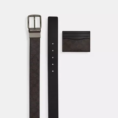 Coach Outlet Boxed Card Case And Belt Gift Set In Signature Canvas In Multi