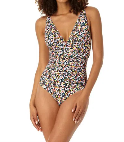 Anne Cole Soft Band Shirred One Piece Swimsuit In Confetti In Multi
