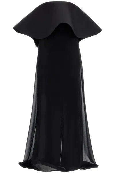 Jacquemus Chiffon Vela Dress With Maxi Flounce In Black