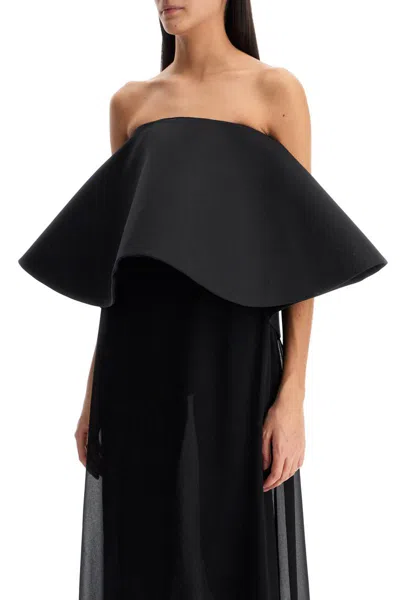 Jacquemus Chiffon Vela Dress With Maxi Flounce In Black