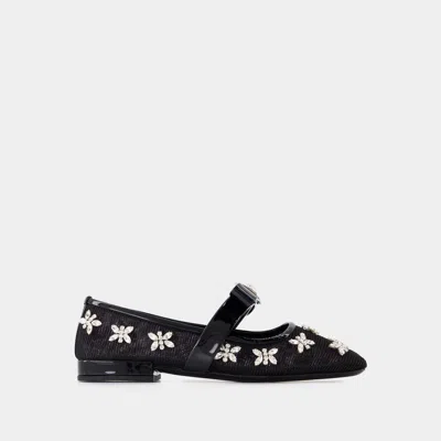 Versace 20mm Net & Crystals Ballerina Flats In Black