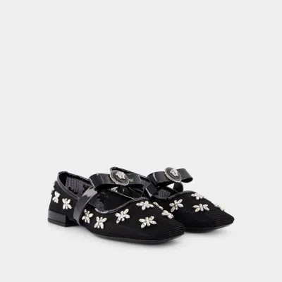 Versace 20mm Net & Crystals Ballerina Flats In Black