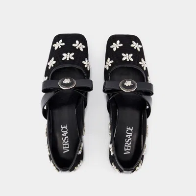 Versace 20mm Net & Crystals Ballerina Flats In Black