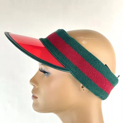 Gucci Unisex Red Vinyl Visor Hat W/green Red Banded Headband (57 Cm / S) In Red
