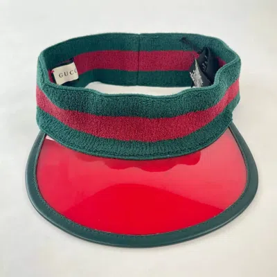 Gucci Unisex Red Vinyl Visor Hat W/green Red Banded Headband (57 Cm / S) In Red