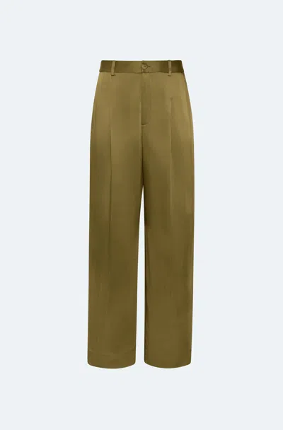 Lapointe Satin Relaxed Pleated Pant In Dark Olive