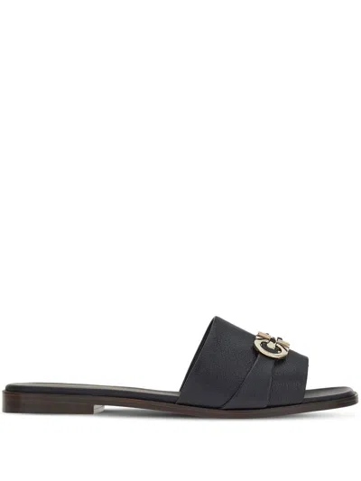 Shop Ferragamo Gancini Leather Flat Sandals