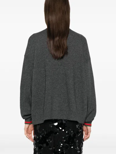 Gucci Grey Web Detail Wool Sweater
