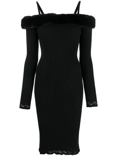 Blumarine Black Viscose Stretch Off Shoulder Dress In Black