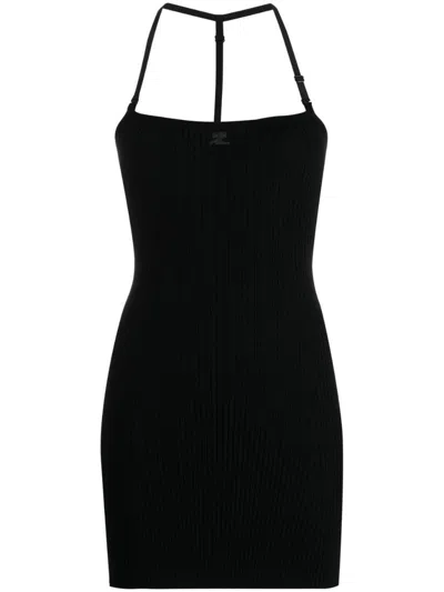 Shop Courrèges Logo Ribbed Mini Dres In Black