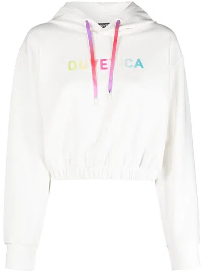 Duvetica Cropped Logo Hoodie Drawstring In Grey