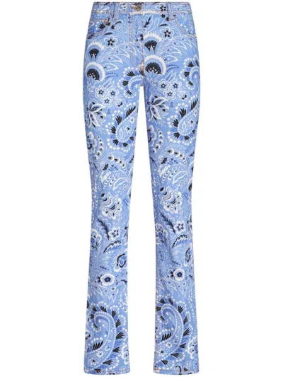 Etro Denim Jeans With Printed Bandana And Paisley In Clear Blue