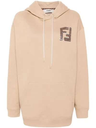 Fendi Beige Regular Fit Hoodie In Beige