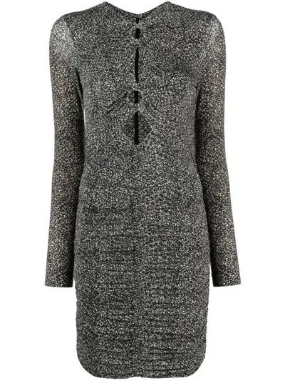 Isabel Marant Jana Cutout Ruched Printed Stretch-jersey Mini Dress In Black